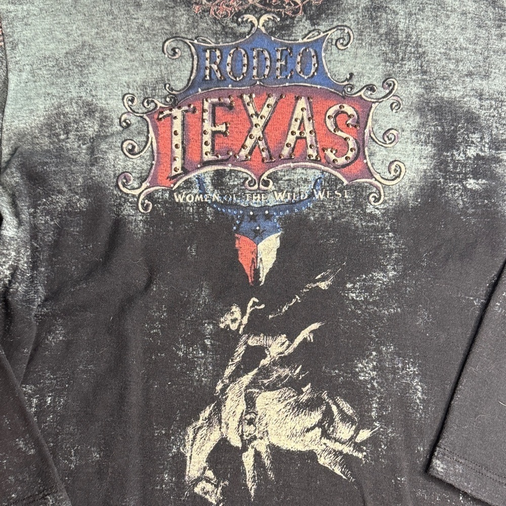 Cactus Long Sleeve Texas Rodeo 3/4  Sleeve Tee - Black and Gray - Picture 3 of 5